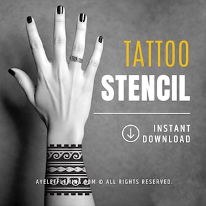 Polynesian Arm Band Sleeve Tattoo Flash Stencil Design – Hawaiian Tribal Spearheads and Sea Waves Art Template Digital Download Files