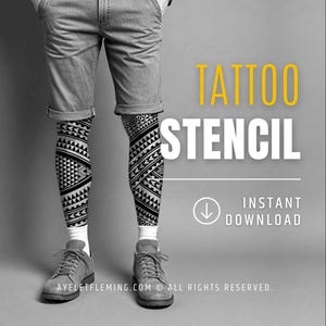 Polynesian Tribal Sleeve Tattoo Stencil Design, Hawaiian Spearheads Flash Sheet Art Ready to Use Digital Download Template