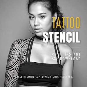 Hawaiian Tattoo Sleeve Stencil Flash Sheet Ready to Use: Polynesian Art Design Pattern for Courage, Strength & Wisdom