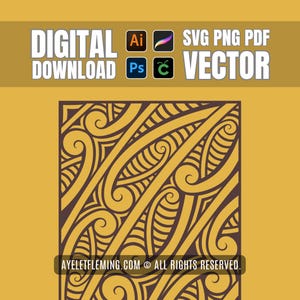 May include: A digital download graphic featuring a brown and gold decorative pattern. The design includes swirling lines and shapes. The words "DIGITAL DOWNLOAD VECTOR" are at the top, with software icons. The website address is at the bottom.