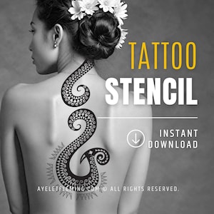 Hawaiian Fish Hook Tattoo Stencil Flash Sheet Design with Shark Teeth and Waves Ready to Download and Use