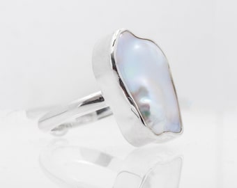 Ring with natural Shape Pearl,Handmade in Sterling Silver.