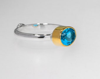 Blue Topaz Ring One of a Kind Handmade in Gold and Silver