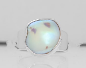 Ring with natural Shape Pearl,Handmade in Sterling Silver with Love.