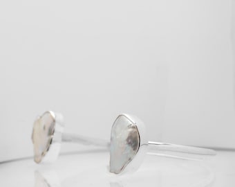 Unique Minimal Sterling Silver Natural pearl cuff Bracelet.
