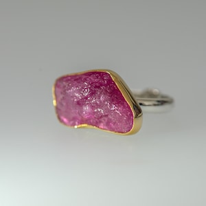Red Crimson Tourmaline Ring,One of a Kind,Handmade in Gold Bezel  and silver band