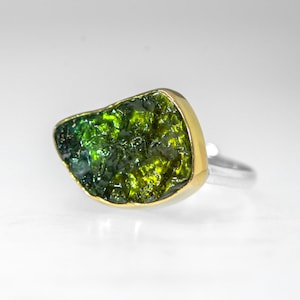 Green Tourmaline Ring Handcrafted In Solid Gold k22 and solid Sterling silver 925 One of a Kind Ring With
