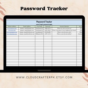 Password Tracker Spreadsheet Google Sheets, Password Keeper, Password Digital, Password Manager, Password Log Template, Accounts Tracker