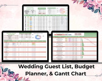 Gästeliste für die Hochzeit (Google Sheets), Checkliste für Hochzeitseinladungen, Budgetplanung für die Hochzeit, Sitzplan für die Hochzeit, Gantt-Diagramm für die Hochzeit