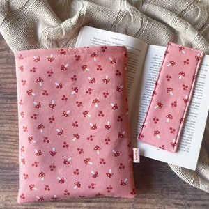 Custodia per libri con funghi rosa, custodia protettiva imbottita per libri in ciliegio, custodia per libri, idea regalo per amanti dei libri, accessori per libri e Kindle, regalo di Natale