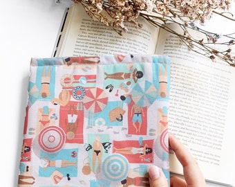 Beach book sleeve, padded book protector cover, book pouch, bookish gift idea, book and kindle accessories, Christmas gift