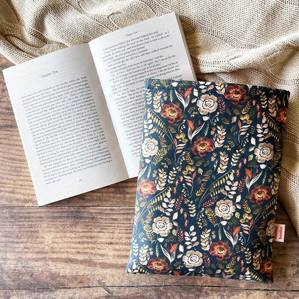 Autumn floral book sleeve, padded book protector cover, book pouch, bookish gift idea, book and kindle accessories, Christmas gift