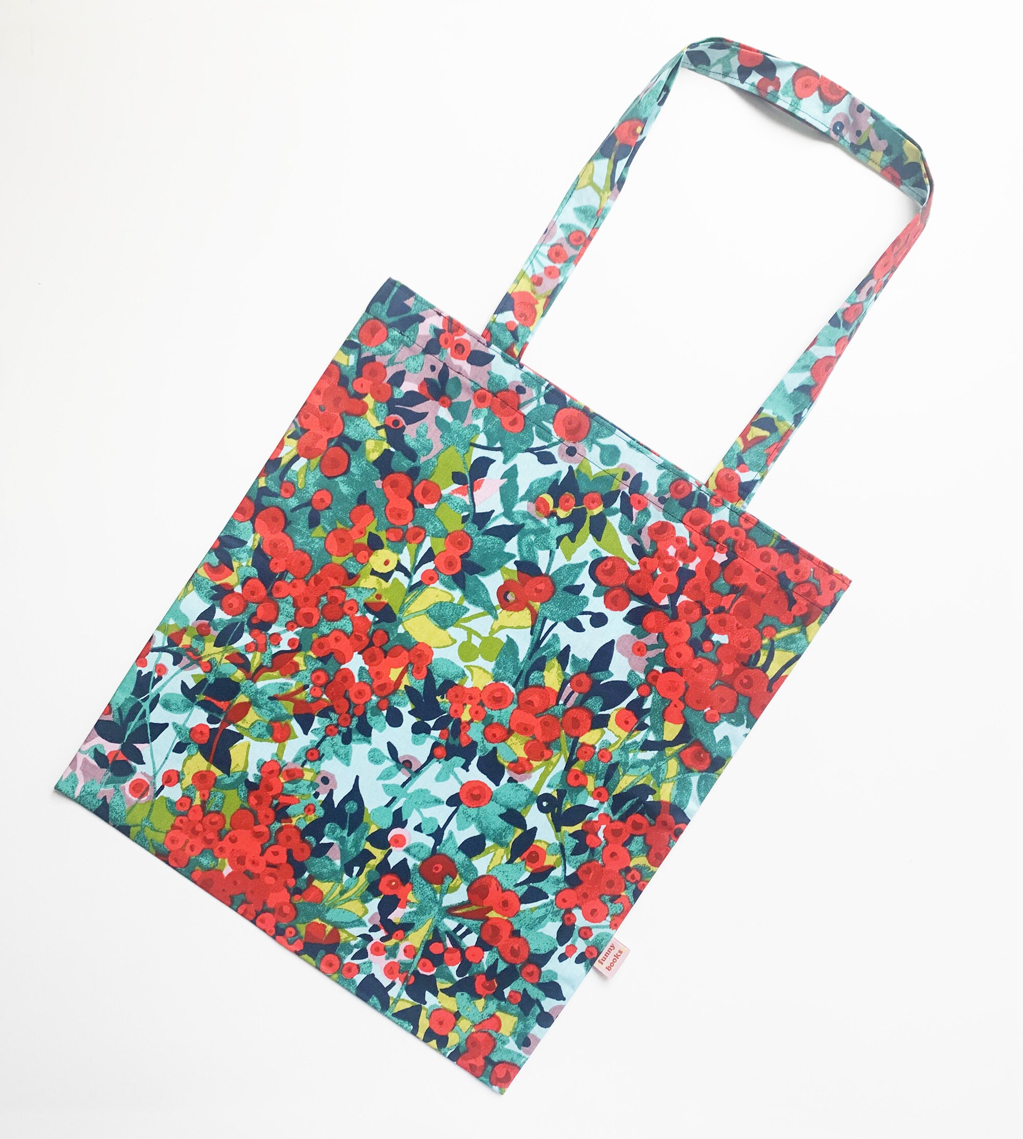 Red berries tote bag floral berries fabric tote bag book Etsy