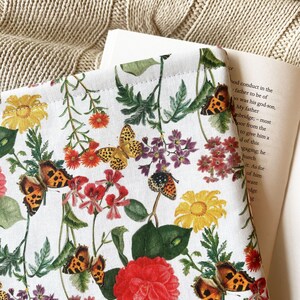 Butterfly floral book sleeve, padded book protector cover, book pouch, bookish gift idea, book and kindle accessories, Christmas gift image 2