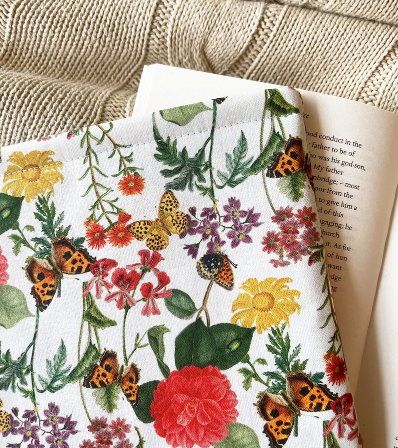 Butterfly floral book sleeve, padded book protector cover, book pouch, bookish gift idea, book and kindle accessories, Christmas gift image 2