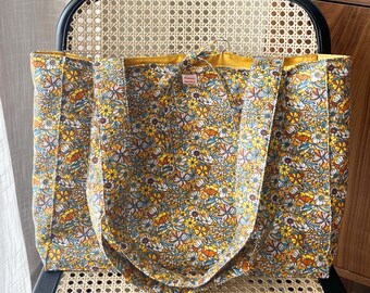 Yellow Floral Tote Bag, Handmade, Lined With Cream Lining 