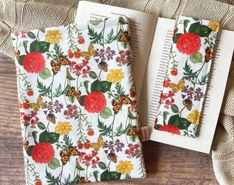 Funda de libro floral mariposa, cubierta protectora de libro acolchada, bolsa de libro, idea de regalo librero, accesorios para libros y kindle, regalo de Navidad