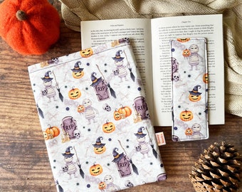 Halloween book sleeve, padded book protector cover, book pouch, bookish gift idea, book and kindle accessories, Christmas gift