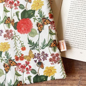 Butterfly floral book sleeve, padded book protector cover, book pouch, bookish gift idea, book and kindle accessories, Christmas gift image 4