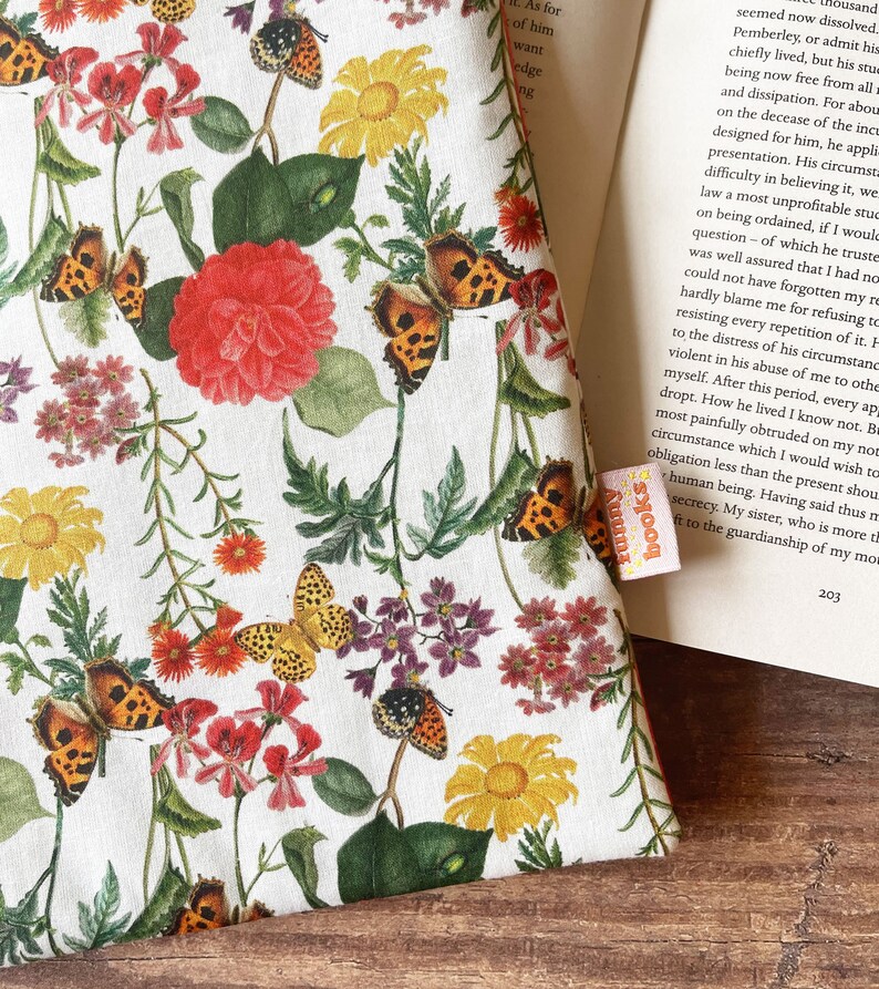 Butterfly floral book sleeve, padded book protector cover, book pouch, bookish gift idea, book and kindle accessories, Christmas gift image 4