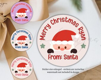 Kids Christmas Name Labels, From Santa Gift Tags, Kids Gift Sticker Labels, Christmas Gift Labels,  Personalized Custom Stickers, Gift Tags