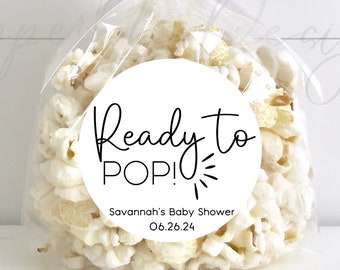 Ready To Pop Baby Shower Tag, Popcorn Favor Tag or Sticker, About To Pop Baby Shower Label, Circle Sticker, Baby Shower Popcorn Tag