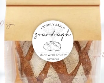 Sourdough Bread Sticker Labels, Baked With Love, Custom Bakery Stickers