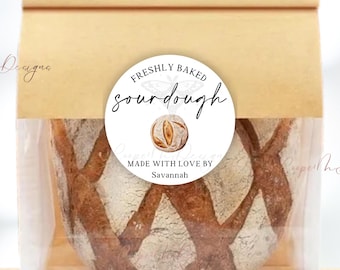 Custom Sourdough Sticker Labels, Baked With Love, 2x2 inch