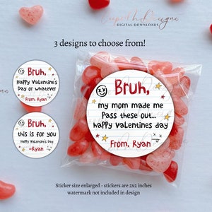 Stickers Saint-Valentin Bruh, Saint-Valentin garçon, Saint-Valentin préado, Saint-Valentin drôle pour enfants, étiquettes Saint-Valentin personnalisées