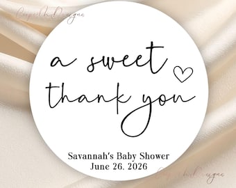 Custom Baby Shower Labels, A Sweet Thank You Stickers, Baby Sprinkle, Favor Tags, Minimalist