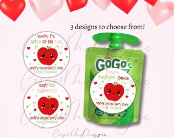 Applesauce Pouch Valentine Stickers, Printed and Mailed Kids Valentines Cards, Apple sauce Valentine Label, Personalized Valentine