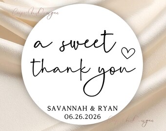 Elegant Personalized Wedding Favor Stickers, A Sweet Thank You, Custom Couple Name