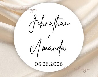 Wedding Favor Sticker, Couple Name, Dessert Snack Bag, Wedding Gift, Bridal Shower, Modern Minimalist