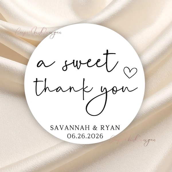 A Sweet Thank You Wedding Sticker, Wedding Thank You, Sweet Cart, Wed Favor, Personalized Sticker, Snack Bag, Desserts Favor Sticker