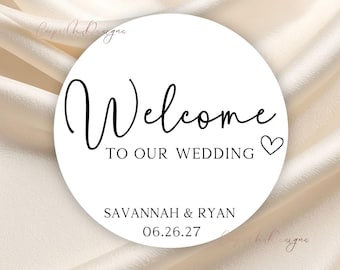 Welcome to the Wedding Of Names & Dates,  Wedding Labels, Hotel Bag Snack Bag Sweets, Bridal Shower, Engagement Party, Rehearsal Dinner