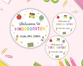 Personalized Back to School Printed Stickers, Welcome Kindergarten Class Favor, First Day of School Label, Classroom School Favors, 2 Inch