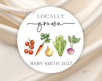 Locally Grown Vegetables Baby Shower Sticker, Farmers Market, Treat Bag Label Home Grown Baby Shower Decoration Gender Neutral Thank You