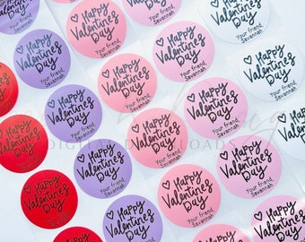 Custom Happy Valentine&#39;s day stickers | Personalized Valentine&#39;s Day Stickers | Kids Valentines for School | Classroom Valentines labels