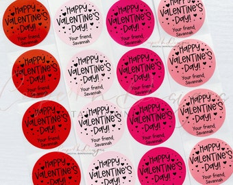 Custom Happy Valentine&#39;s day stickers | Personalized Valentine&#39;s Day Stickers | Kids Valentines for School | Classroom Valentines labels