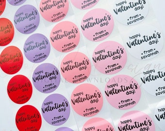 Custom Happy Valentine&#39;s day stickers | Personalized Valentine&#39;s Day Stickers | Kids Valentines for School | Classroom Valentines labels
