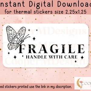 Fragile Handle With Care | Fragile Sticker | PNG | Fragile PNG | Digital Download | Business Supplies | Thermal Sticker | Fragile Butterfly