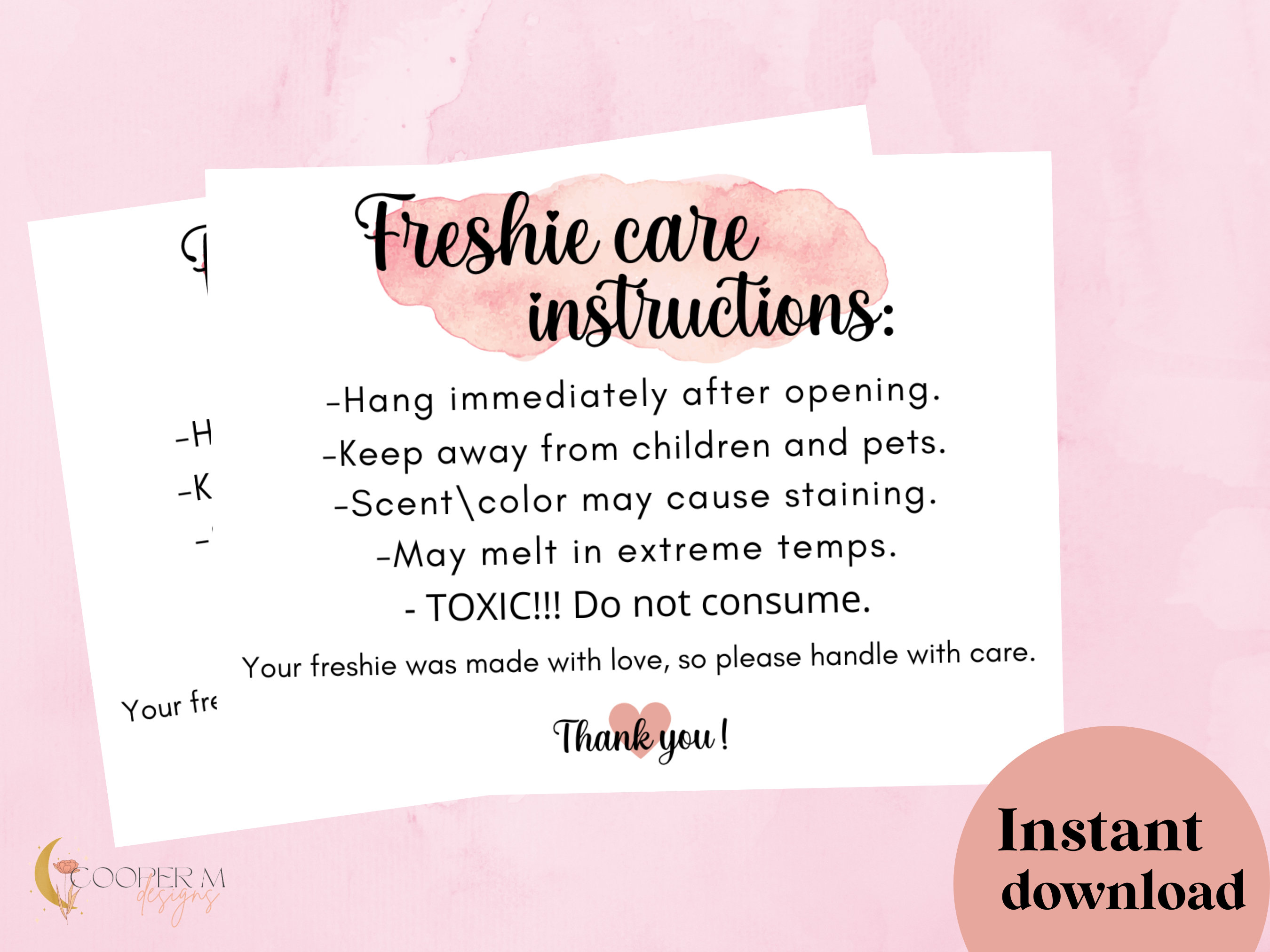 Freshie Care Instruction Stickers 200 Pc Roll Oil Resistant 2x3.5