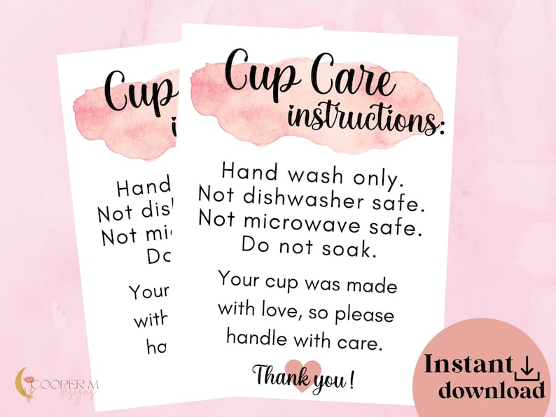 Tumbler Cup Care Instructions Card Small Business Supplies Etsy