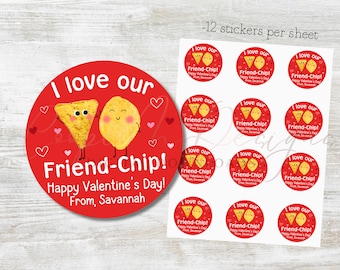 Custom Happy Valentine&#39;s day stickers | Chip Valentine Sticker | Kids Valentines for School | Classroom Valentines labels | Personalized