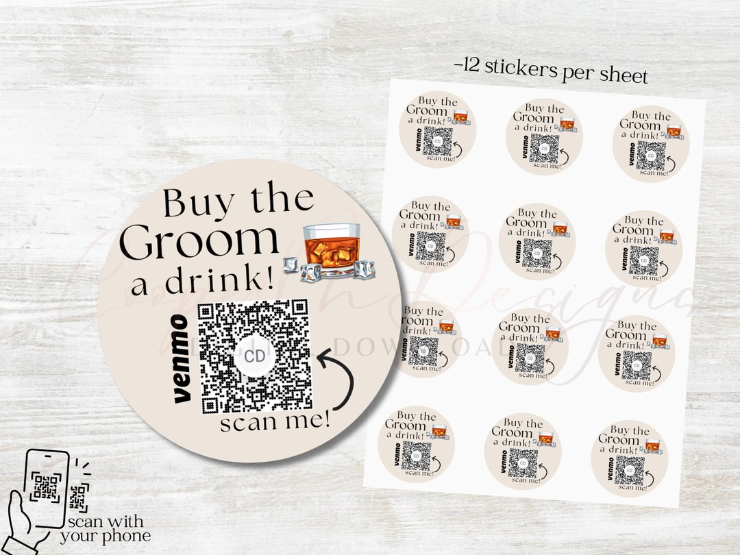 Venmo Icon Sticker Buy the Groom a Drink Sticker | Venmo Sticker | Venmo QR Sticker ...