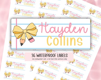 Personalized Name Labels,  Back to School Stickers, Pencil Bow, Kids Name Sticker, Daycare/Preschool Labels, School Supply Notebook Stickers