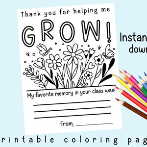 Coloriage de remerciement pour les enseignants à imprimer | de remerciements | Fichier numérique | Téléchargement instantané | Cadeau pour professeur | Appréciation de l'enseignant