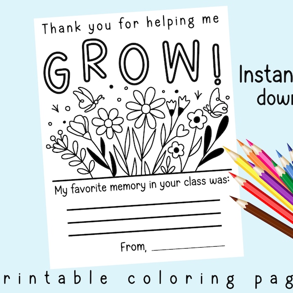 Teacher Appreciation Coloring Page Printable | Thank You Card | Digital File | Instant Download | Teacher Gift | Teacher Appreciation