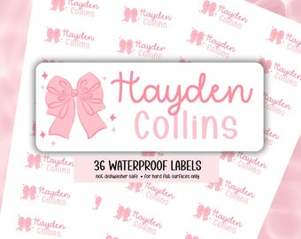 Pink Bow Personalized Name Labels,  Back to School Stickers, Preschool Name Labels, School Supply Notebook Stickers, Kids Name Sticker
