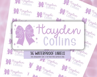 Purple Bow Personalized Name Labels, Back to School Stickers, Preschool Name Label, School Supply Notebook Stickers, Kids Name Sticker